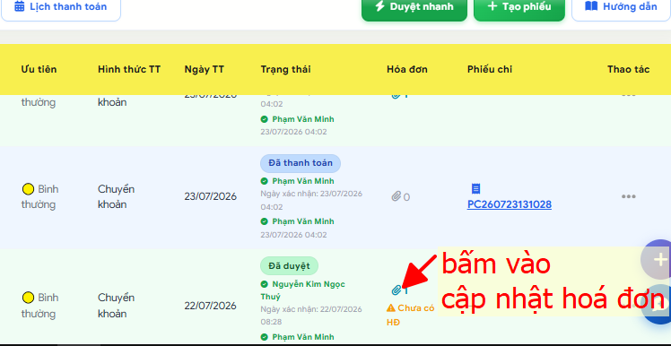 Tạo phiếu đề xuất thanh toán